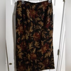 Vintage Wool Maxi Almost Pencil Skirt Fall Floral Back Slit Made in USA